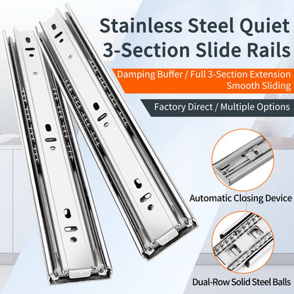 YENUO Stainless Steel Full Extension Drawer Slides Side Mount 10 12 14 16 18 20 22 24 26 28 30 32 34 36 38 40Inch Ball Bearing Metal Rails Track Guide Glides Runners Heavy Duty 100 Lbs 1/5/10 Pair - YENUO