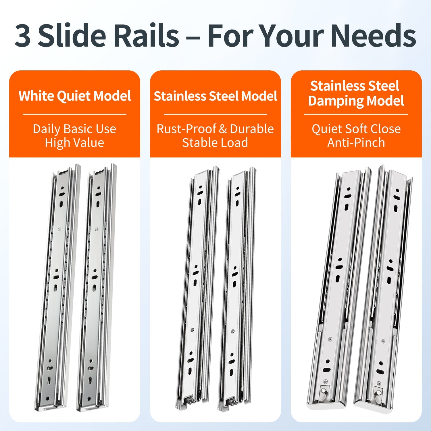 YENUO Stainless Steel Full Extension Drawer Slides Side Mount 10 12 14 16 18 20 22 24 26 28 30 32 34 36 38 40Inch Ball Bearing Metal Rails Track Guide Glides Runners Heavy Duty 100 Lbs 1/5/10 Pair - YENUO